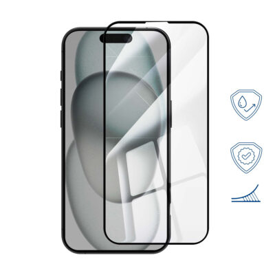 Protector de Vidrio Templado 9H con Bordes Curvos y Adhesivo Negro para Apple iPhone 16 Plus
