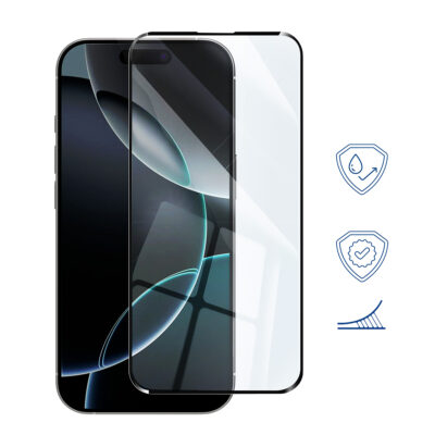 Protector de Vidrio Templado 9H con Bordes Curvos y Adhesivo Negro para Apple iPhone 16 Pro Max