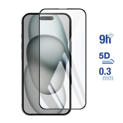 Protector de Vidrio Templado 9H con Bordes Curvos y Adhesivo Negro para Apple iPhone 16