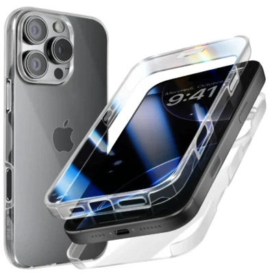 Funda Doble 360° para iPhone 16 Pro Silicona Transparente Ultraprotectora