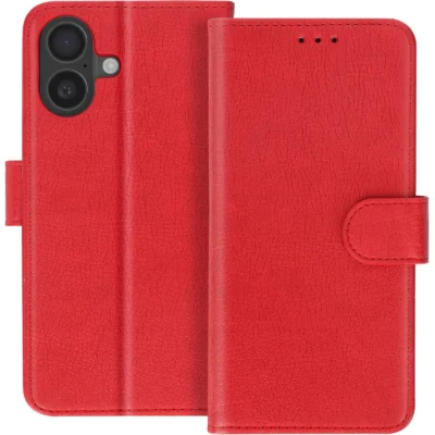 Funda de Cuero en Libro para iPhone 16 Plus - Rojo