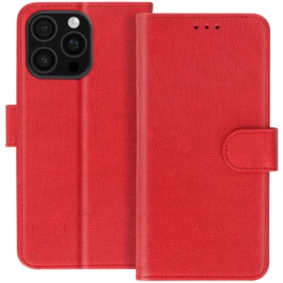 Funda de Cuero en Libro para iPhone 15 Pro - Rojo
