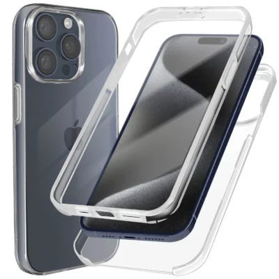 Funda Doble 360° para iPhone 15 Pro Silicona Transparente Ultraprotectora