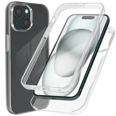 Funda Doble 360° para iPhone 15 Silicona Transparente Ultraprotectora