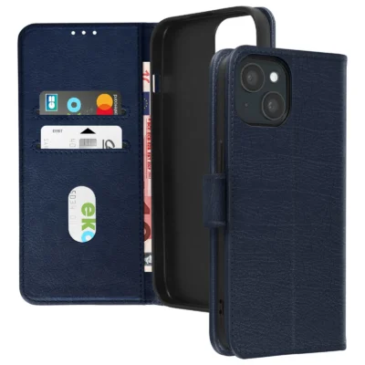 Funda de Cuero en Libro para iPhone 15 - Azul