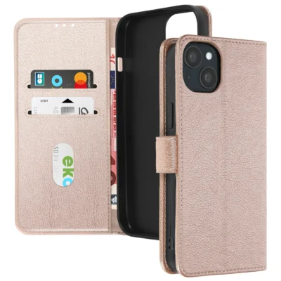 Funda de Cuero en Libro para iPhone 15 - Rosa