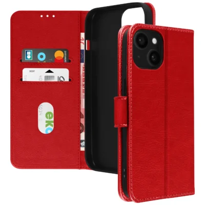 Funda de Cuero en Libro para iPhone 15 - Rojo
