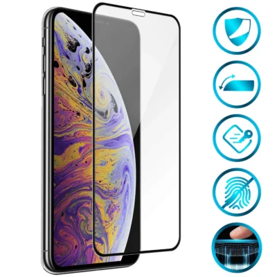 Protector de Pantalla de Cristal Templado Full Cover para iPhone XS Max – Borde Negro