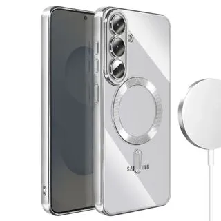 Funda Magnética MagSafe para Samsung Galaxy S26 Plus con Marco Metálico y Protección de Cámara - Plata