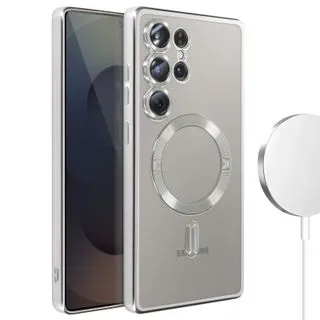 Funda Magnética MagSafe para Samsung Galaxy S25 Ultra con Marco Metálico y Protección de Cámara - Plata