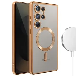 Funda Magnética MagSafe para Samsung Galaxy S25 Ultra con Marco Metálico y Protección de Cámara - Oro