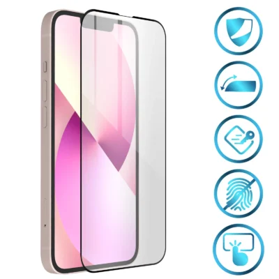 Protector de Pantalla de Cristal Templado Full Cover para iPhone 14 – Borde Negro