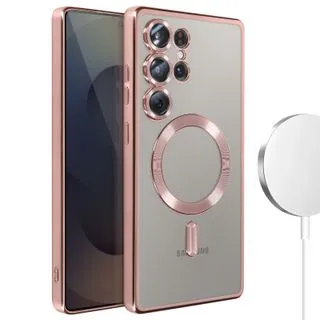 Funda Magnética MagSafe para Samsung Galaxy S25 Ultra con Marco Metálico y Protección de Cámara - Rosa