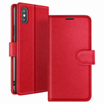 Funda de Cuero en Libro para iPhone XS Max - Rojo