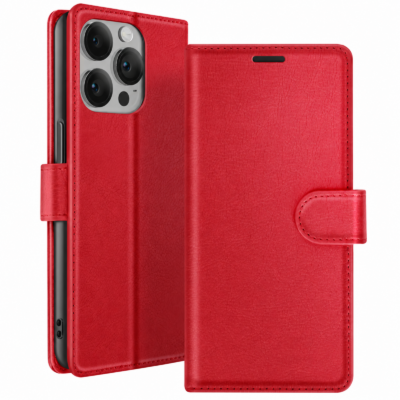 Funda de Cuero en Libro para iPhone 14 Pro Max - Rojo