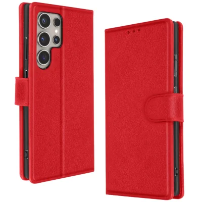 Funda de Cuero en Libro para Samsung Galaxy S23 Ultra - Rojo