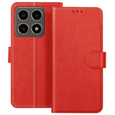 Funda de Cuero en Libro para Xiaomi 14T Pro - Rojo