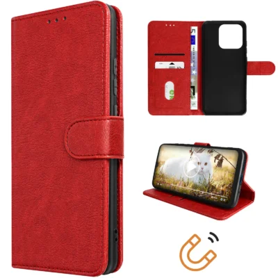Funda de Cuero en Libro para Xiaomi Redmi 12C - Rojo
